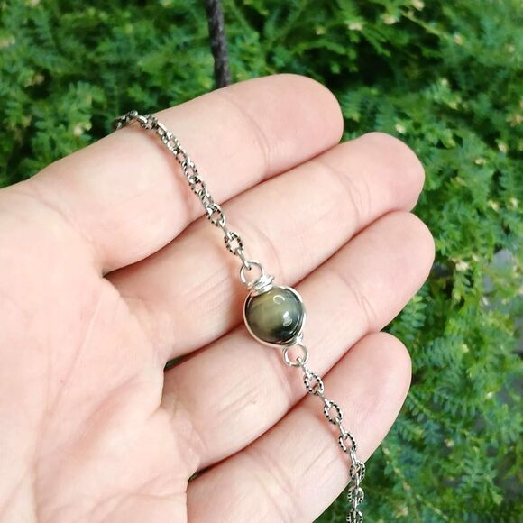 Tigers Eye Crystal Anklet Bracelet, Adjustable Dainty Gemstone Jewelry 9" - Picture 3 of 4